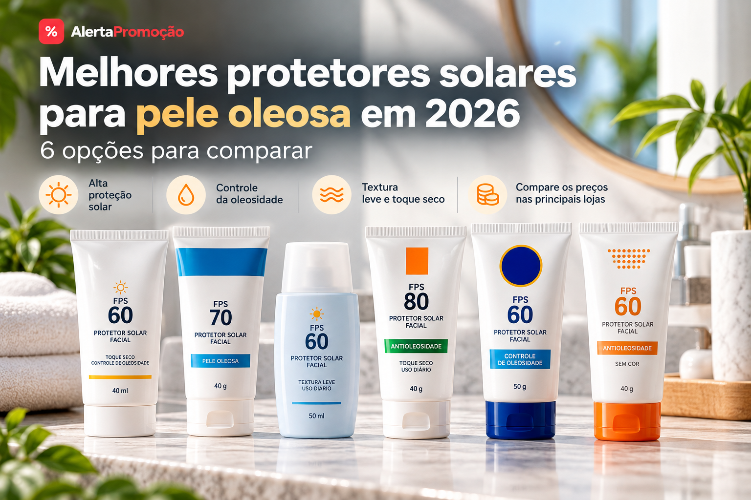 Melhores protetores solares para pele oleosa em 2026 selecionados pelo AlertaPromoção
